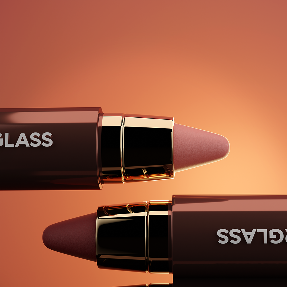 Photorealistic 3D render of a close-up luxury lipstick