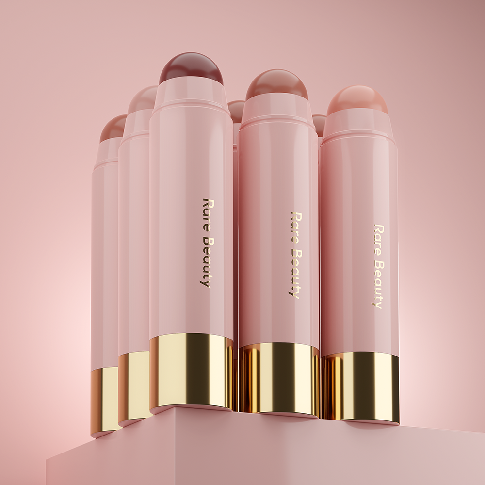 Photorealistic 3D render of a luxury pink beauty product on a stand for beauty brand campaign